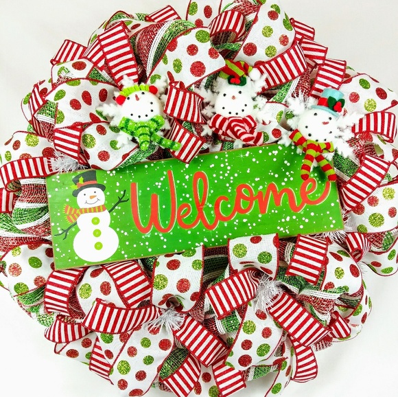 🎀SOLD🎀Snowman Christmas Welcome Wreath - Picture 3 of 6